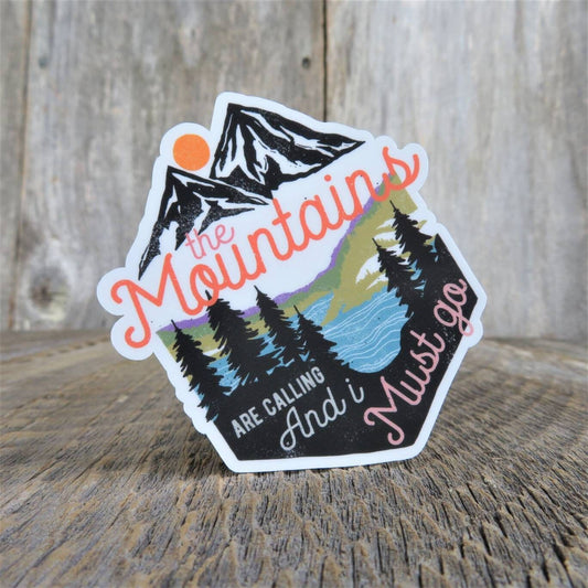 The Mountains are Calling Sticker Full Color Waterproof Outdoors Camping Mountains Water Bottle Sticker