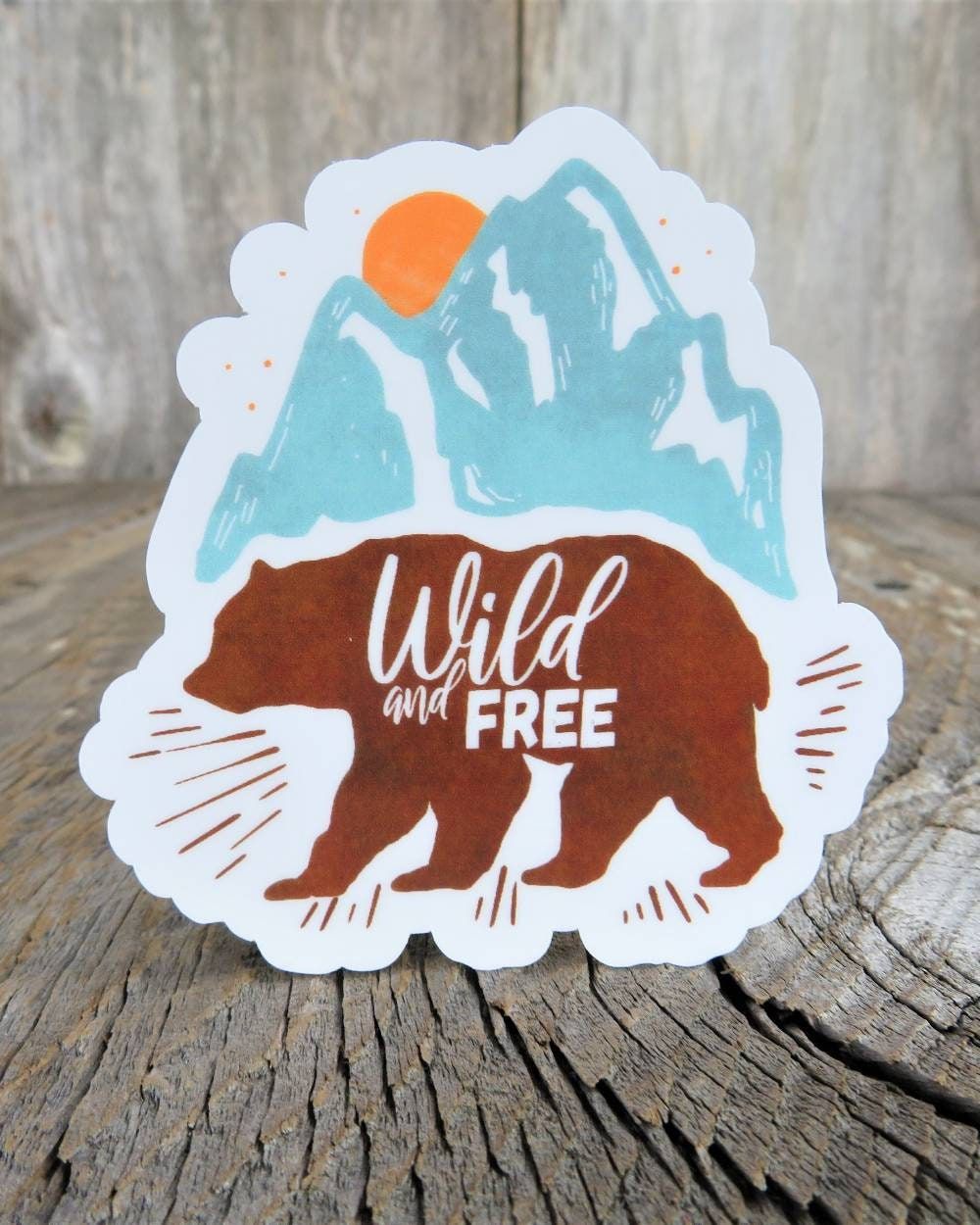 Wild and Free Sticker Mountains Bear Full Color Waterproof Outdoors Camping Adventure Water Bottle Sticker