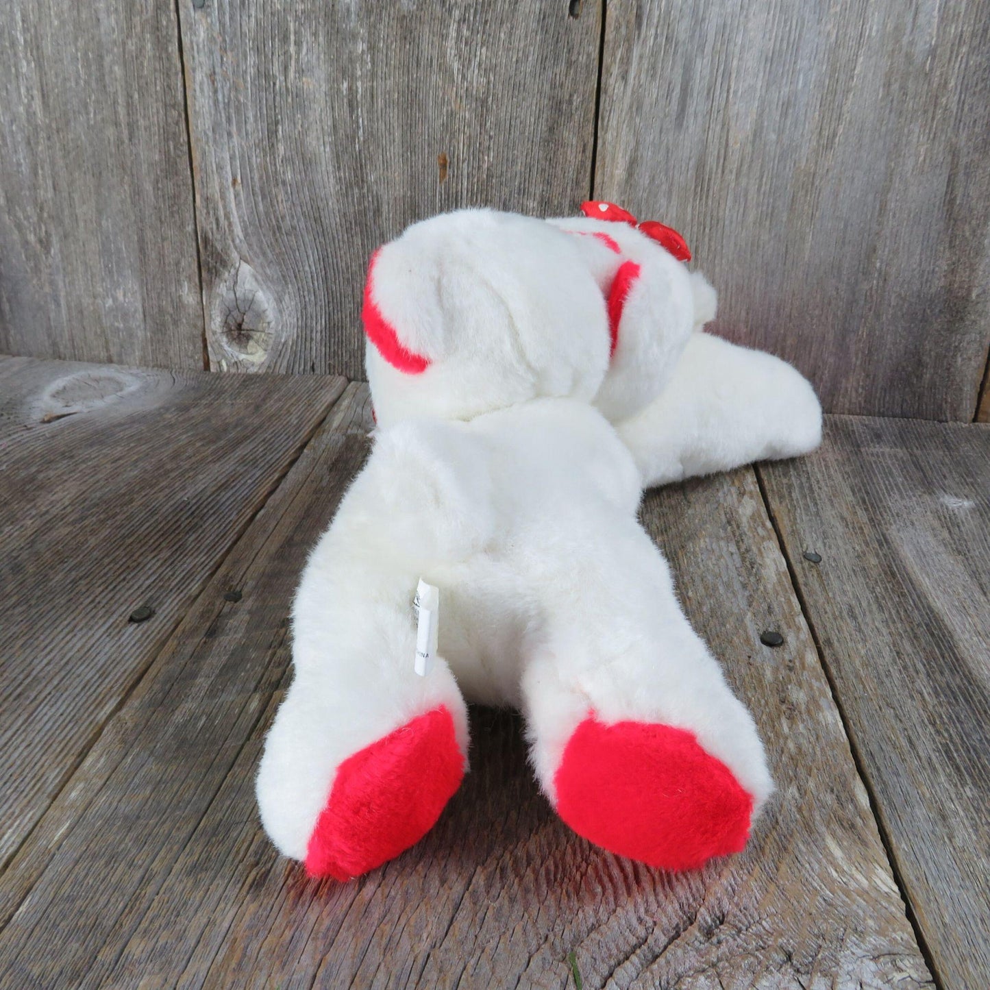 Vintage White Hugging Bears Plush I Love You Heart Red Flocked Nose Oriental Trading Company Stuffed Animal Valentines