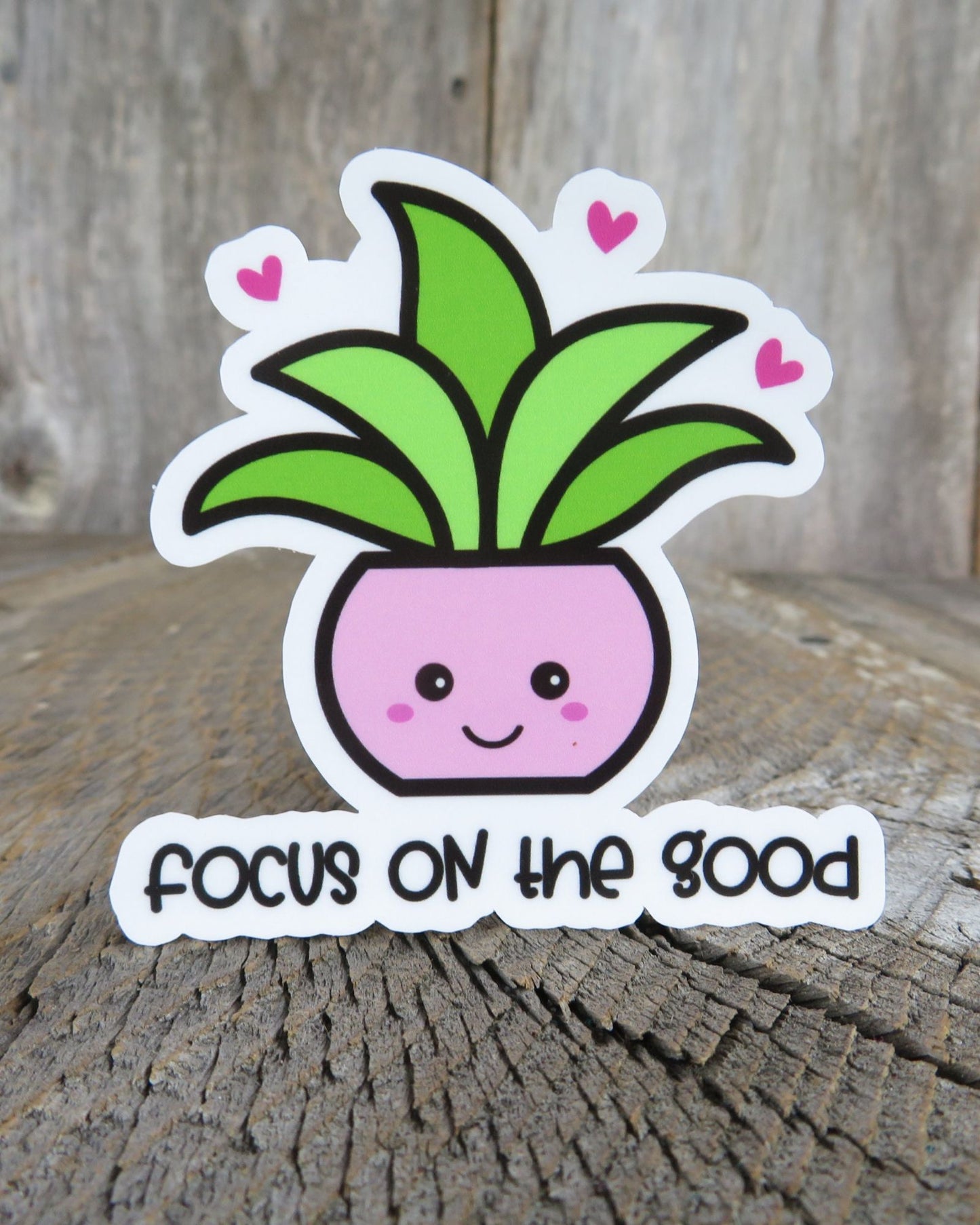 Focus On The Good Sticker Full Color Kawaii House Plant Waterproof Positive Saying Aloe Plant lovers Succulent