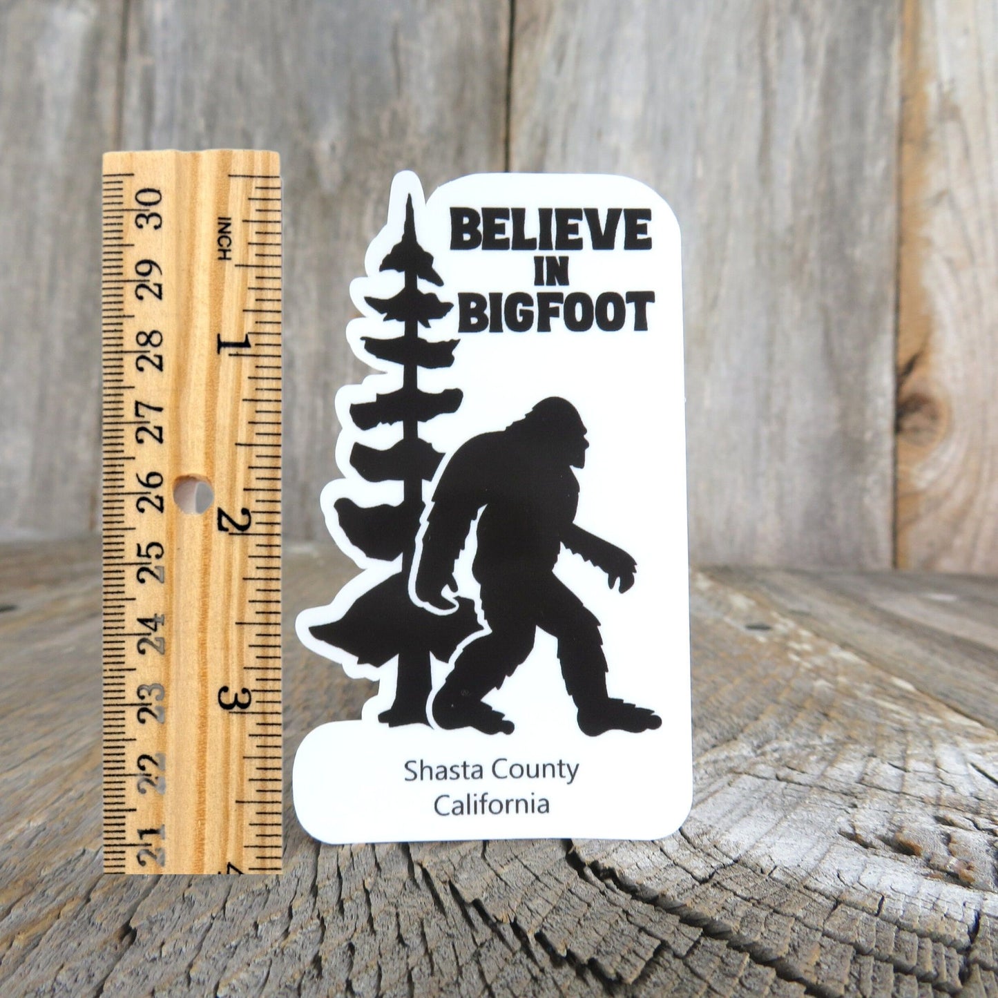 Shasta County Sticker Believe in Bigfoot California Tall Tree Outdoors Waterproof Water Bottle Laptop Sticker