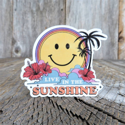 Live in the Sunshine Sticker Smile Face Positive Waterproof Summer Palm Trees Hibiscus