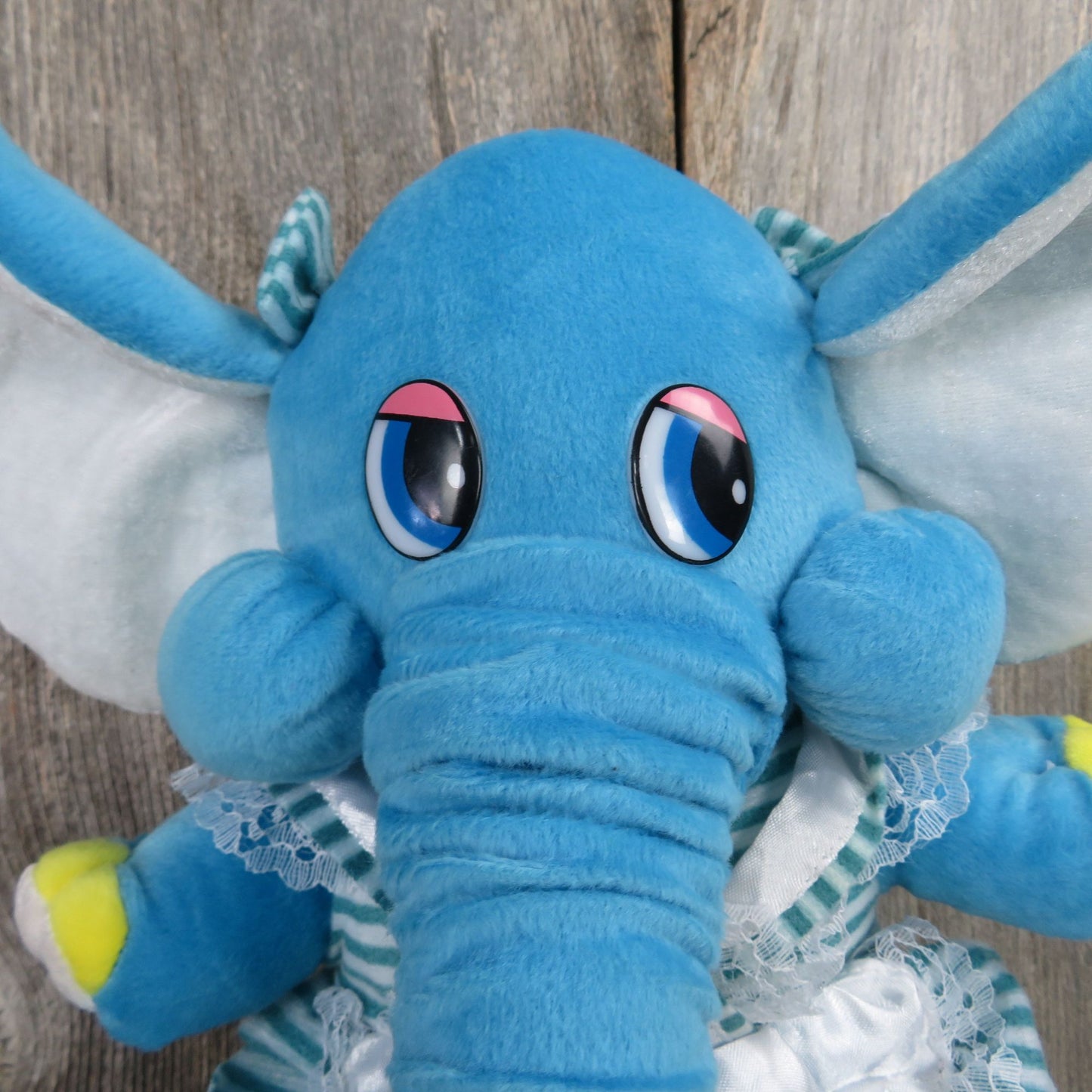 Blue Elephant Stuffed Animal Plastic Eyes and Dress Plush King Plush Carnival Prize