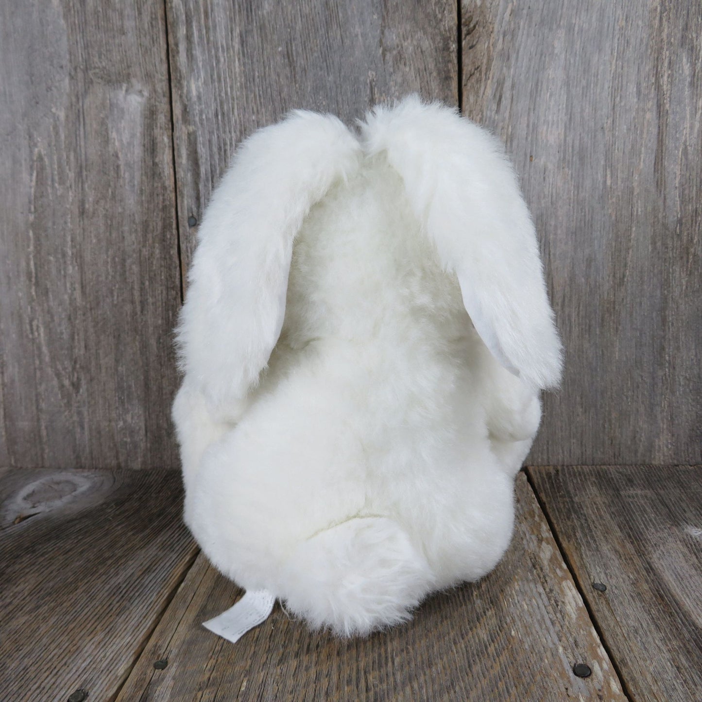 Vintage Bunny Plush White Rabbit Ribbon Pink Flocked Nose Easter Hare Stuffed Animal