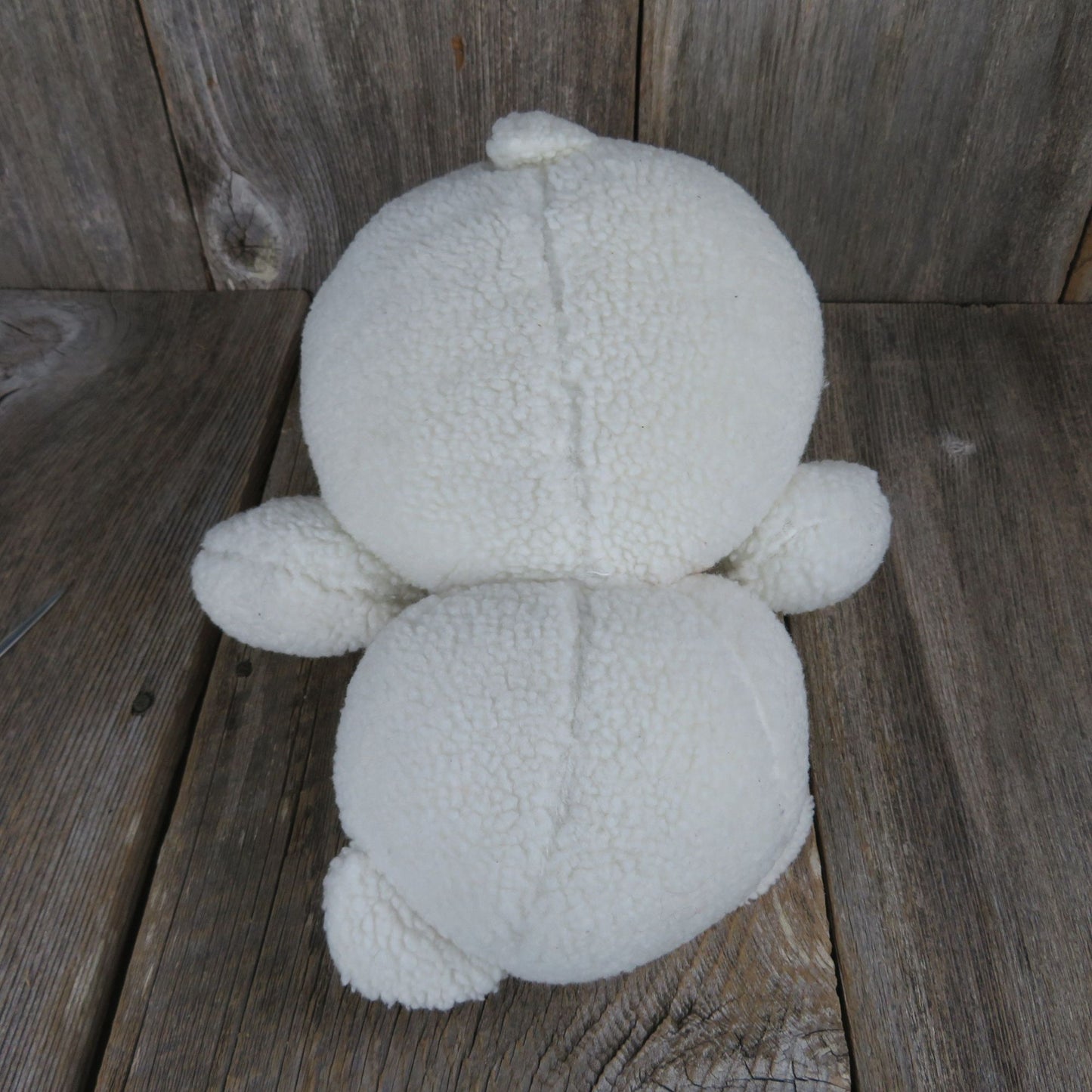 Teddy Bear Plush White Sherpa Fleece Stitched Nose Curly Over Stuffed Vintage Animal
