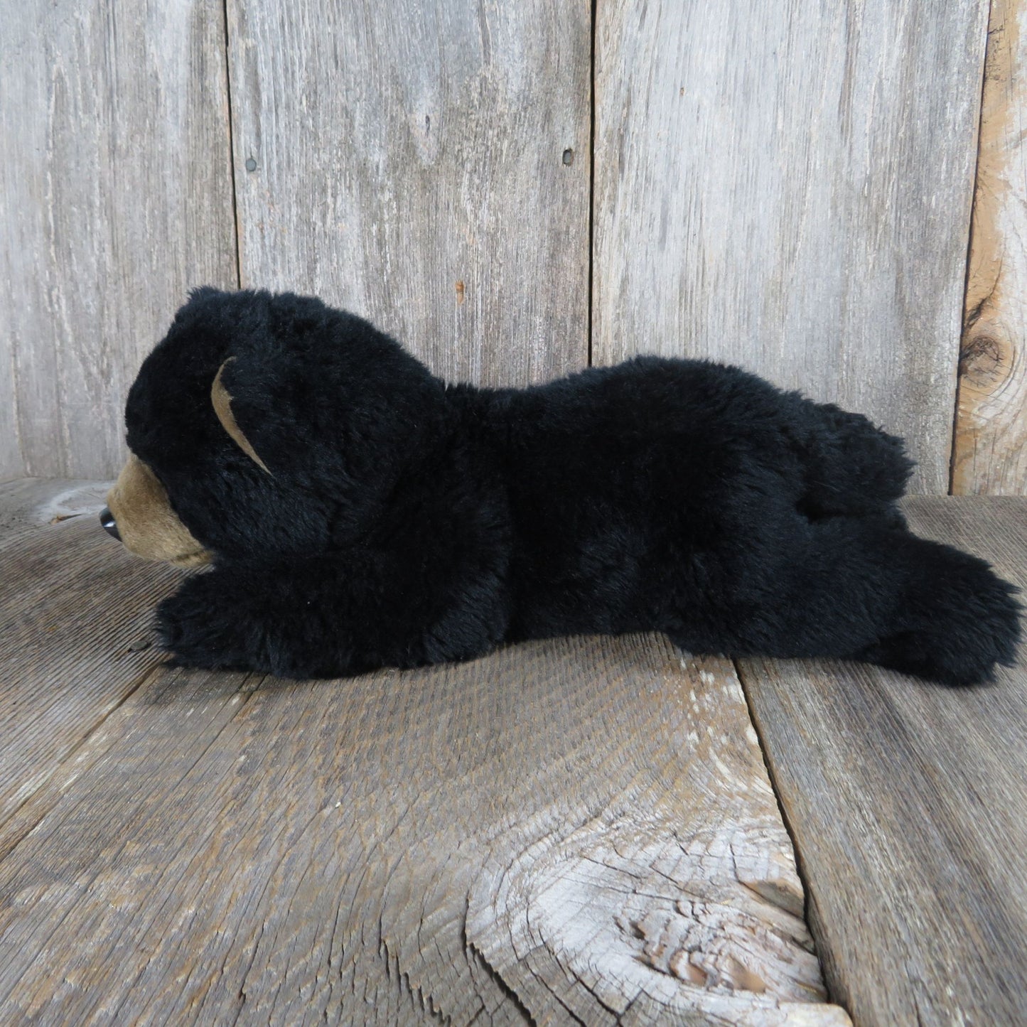 Black Laying Bear Plush Tongue Brown Muzzle Russ Nose Vintage Weighted