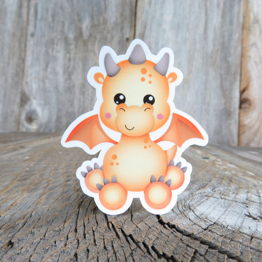 Sitting Baby Dragon Sticker Orange Full Color Waterproof Fantasy Lover Kids Water Bottle Sticker