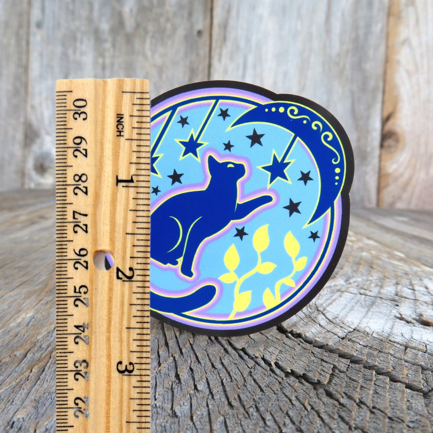 Blue and Purple Cat with Moon and Stars Sticker Waterproof Magic Mystic Cat Lover