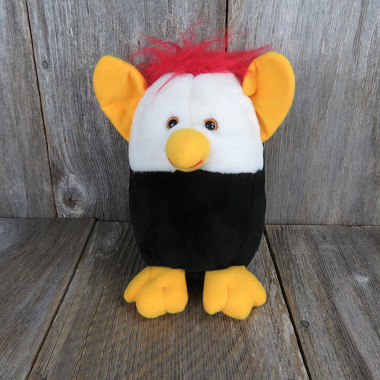 Bird Troll Stuffed Animal King Plush Yellow Ears Beak Feet Red Hair Tail Black White Vintage