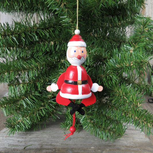 Vintage Wooden Santa Pull String Ornament Russ Jumping Wood Santa Christmas - At Grandma's Table