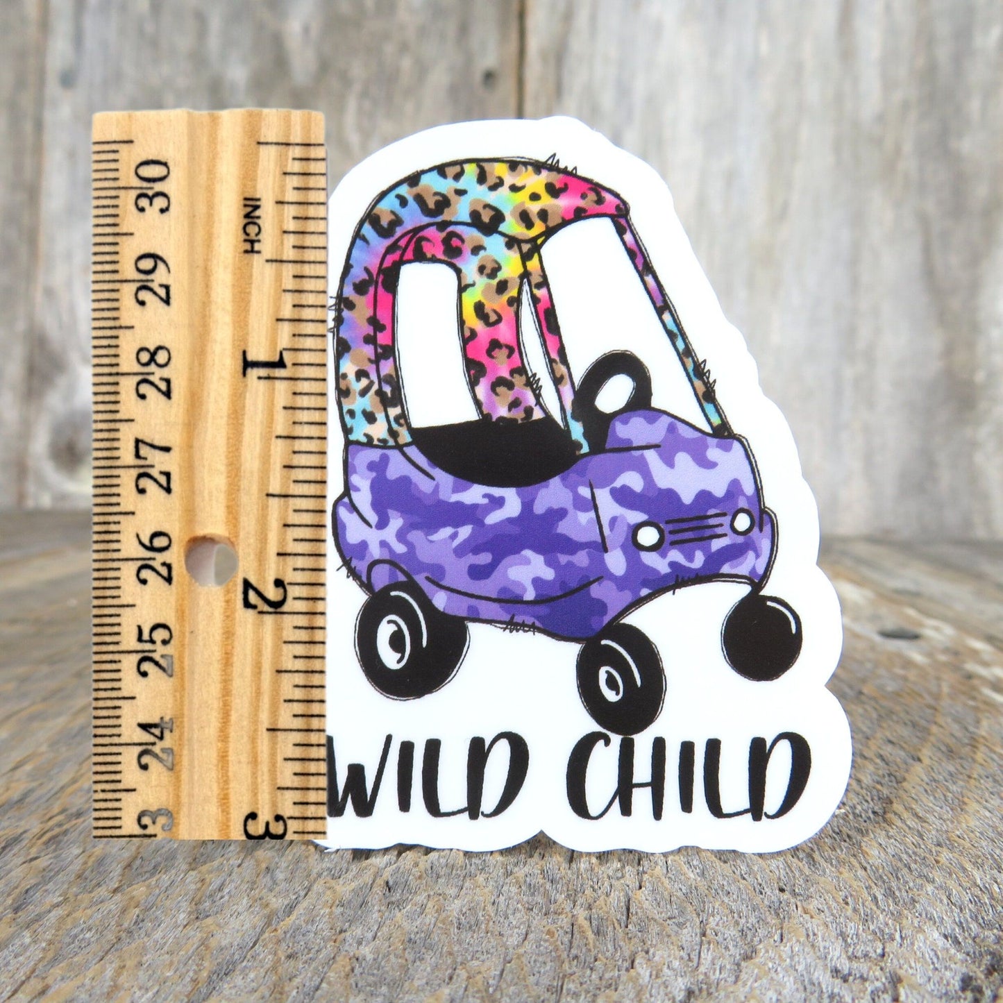 Wild Child Little Toy Car Sticker Purple Camo Animal Print Full Color Funny Kids Summer Water Bottle