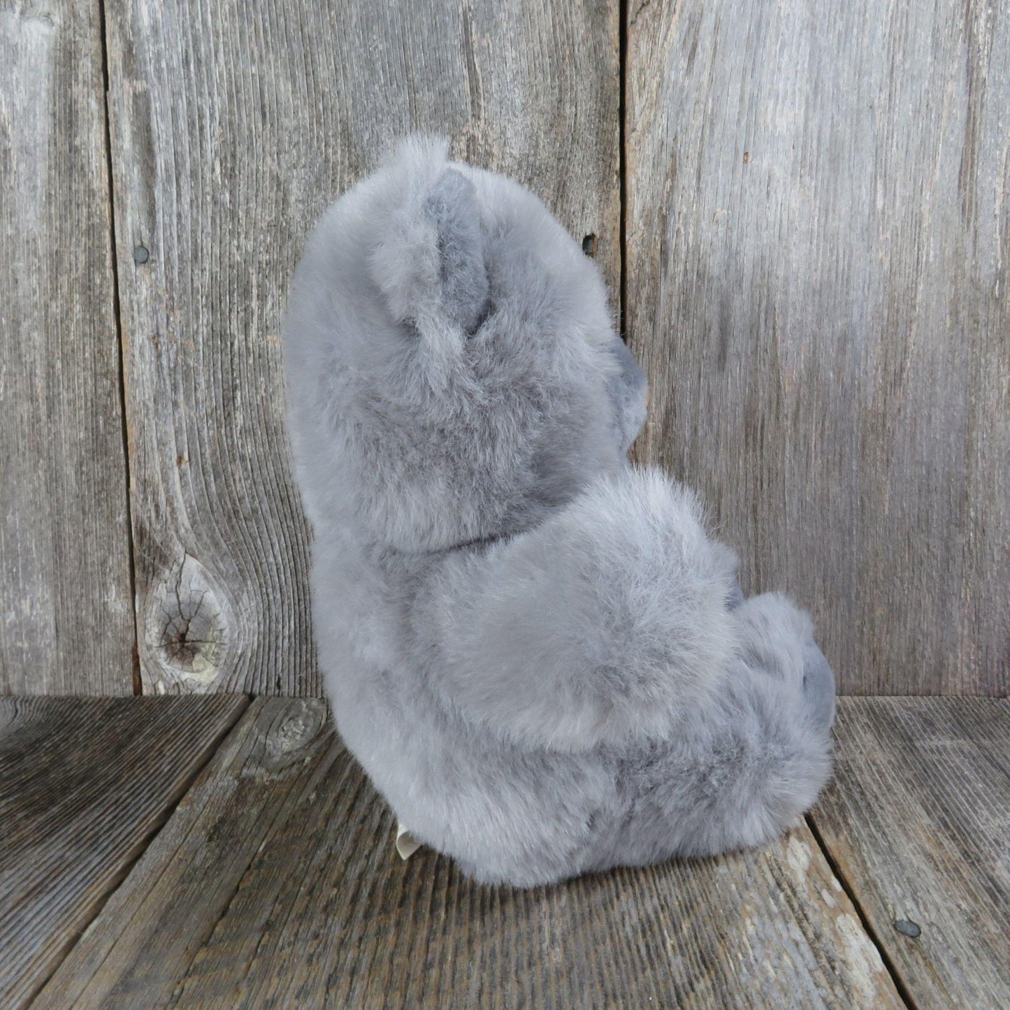 Vintage Grey Teddy Bear Plush Sitting White Black Bow Tie Flocked Brown Nose Wide Way Stuffed Animal