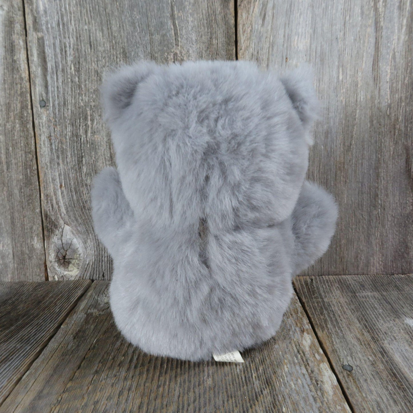 Vintage Grey Teddy Bear Plush Sitting White Black Bow Tie Flocked Brown Nose Wide Way Stuffed Animal