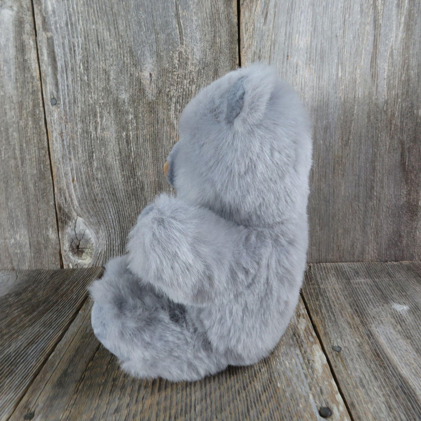 Vintage Grey Teddy Bear Plush Sitting White Black Bow Tie Flocked Brown Nose Wide Way Stuffed Animal