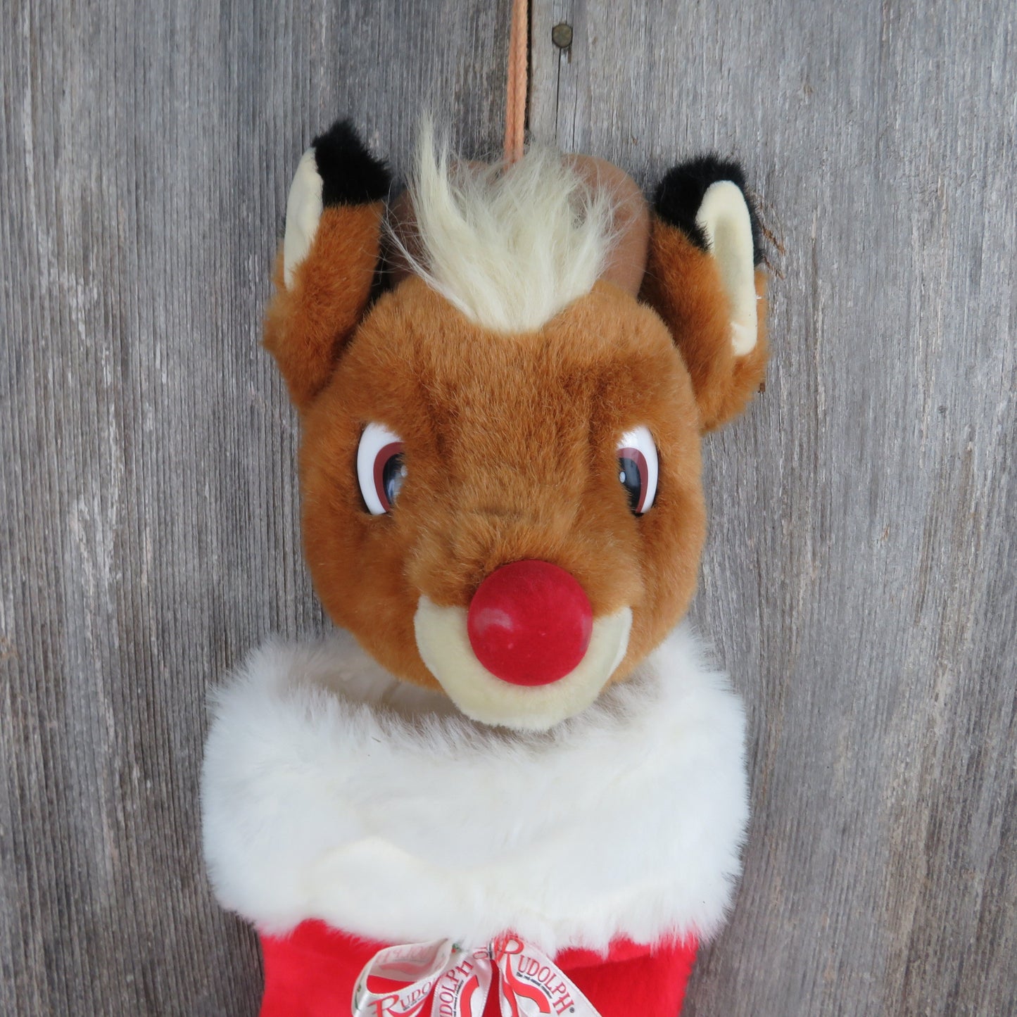 Vintage Rudolph Stocking Prestige Christmas Red Flocked Nose Reindeer 1999 Plush Stuffed Red Holiday