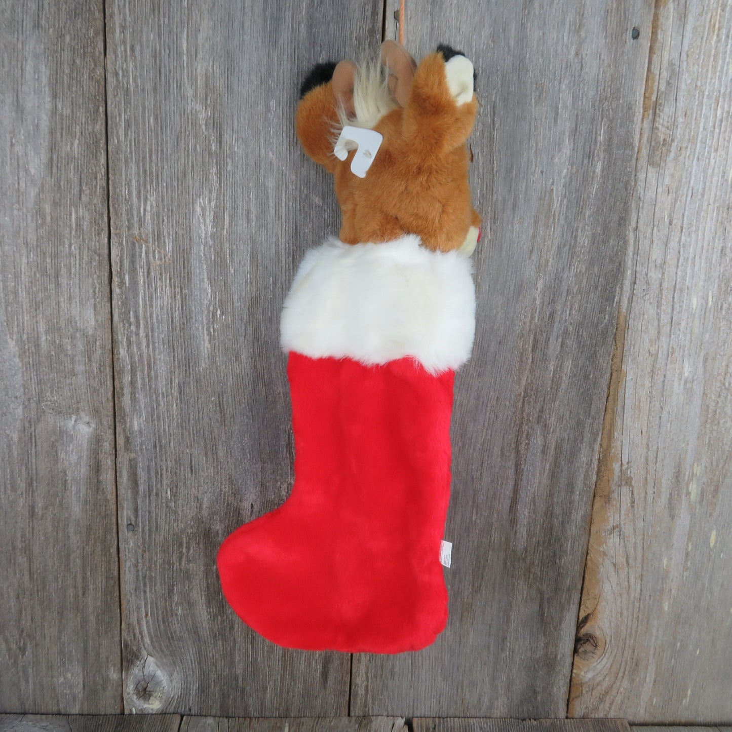 Vintage Rudolph Stocking Prestige Christmas Red Flocked Nose Reindeer 1999 Plush Stuffed Red Holiday