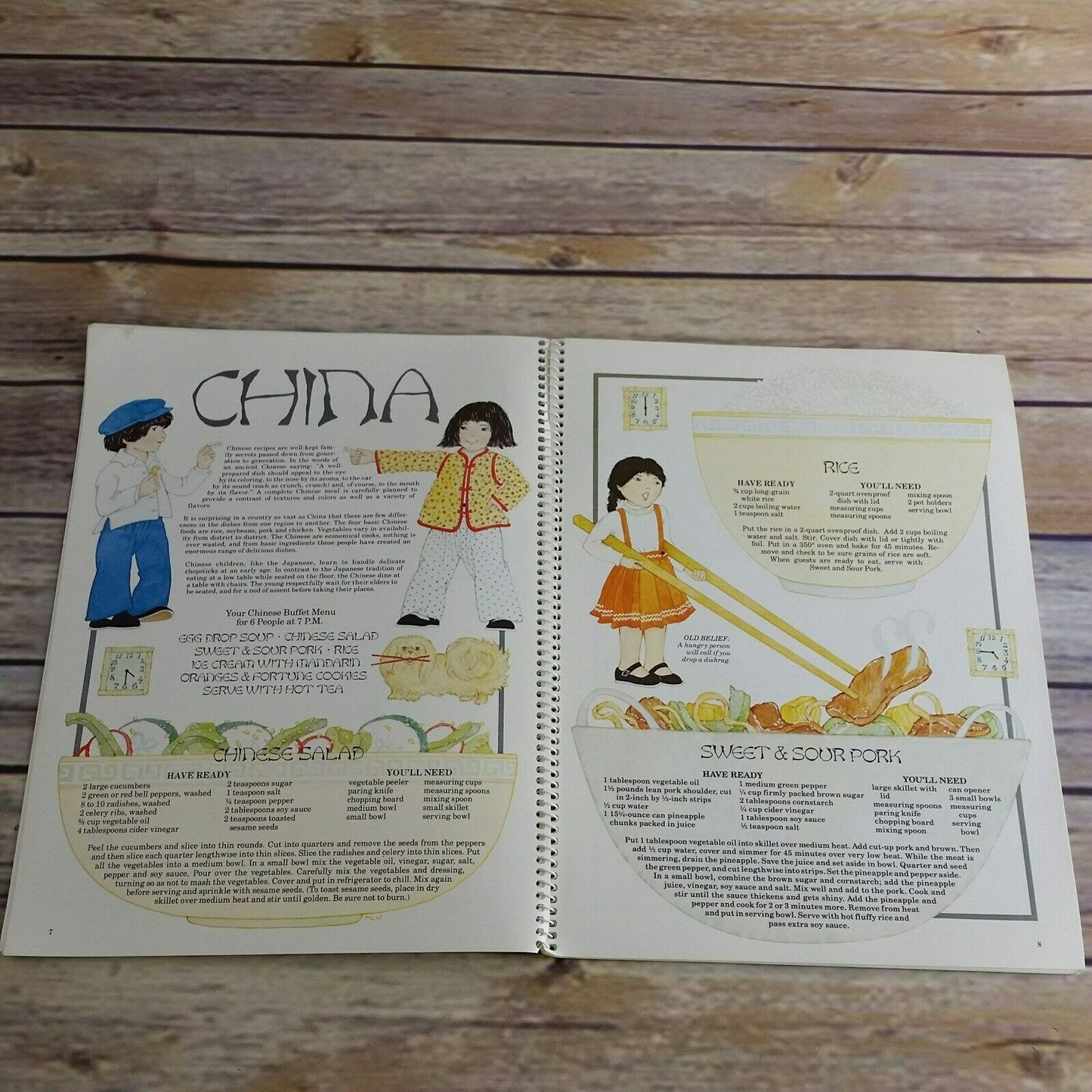 Vintage Kids Cookbook Meals of Many Lands Childrens Recipes Spiral Bound 1991 Current Illustrated by Marsha Winborn