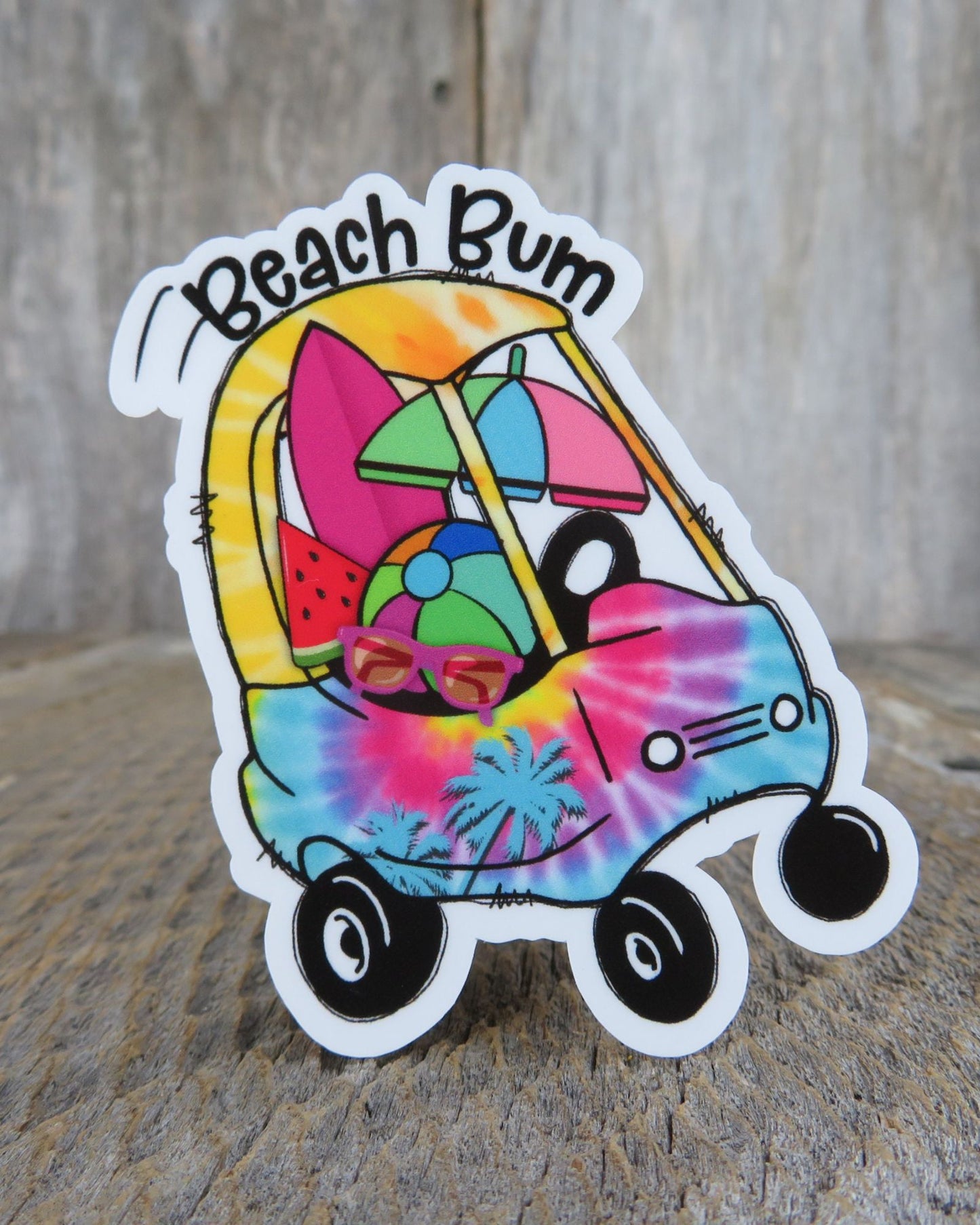 Beach Bum Little Toy Car Sticker Tie Dye Full Color Funny Kids Summer Water Bottle