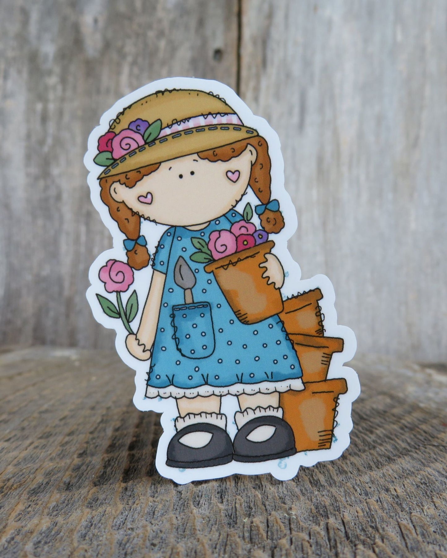 Gardening Girl Sticker Waterproof Plant Lover Country Style  Full Color Cute Blonde