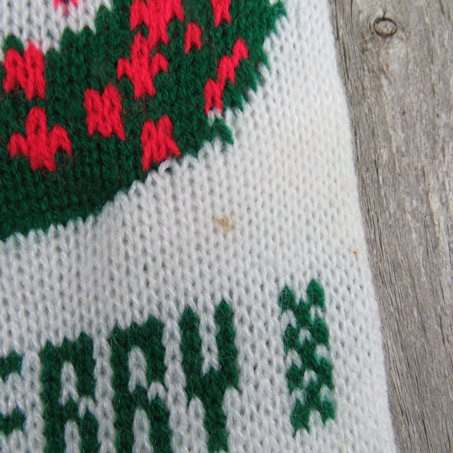 Vintage White Wreath Design Knit Stocking Tree Knitted White Green Red Christmas Pom Pom ST341