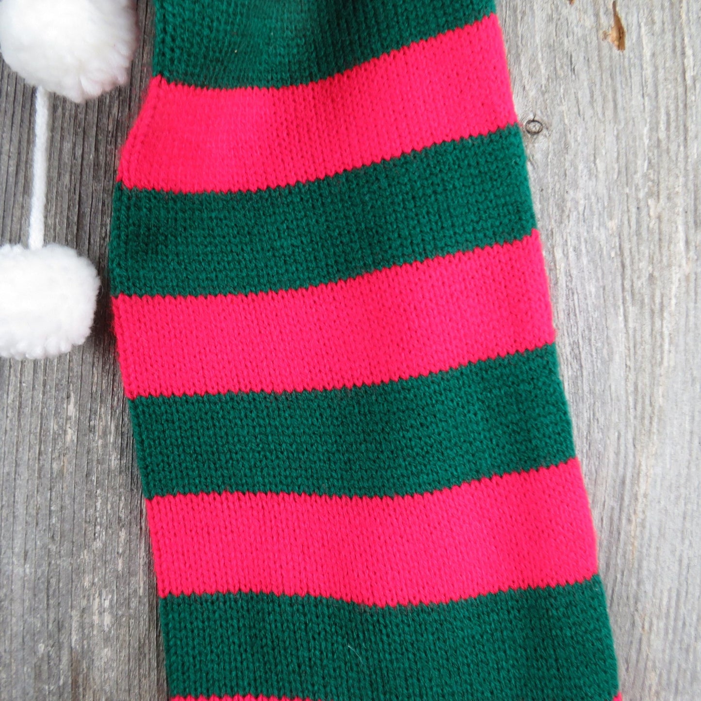 Vintage Jingle Bells Knit Striped Christmas Stocking Red Green Stripes Knitted ST340