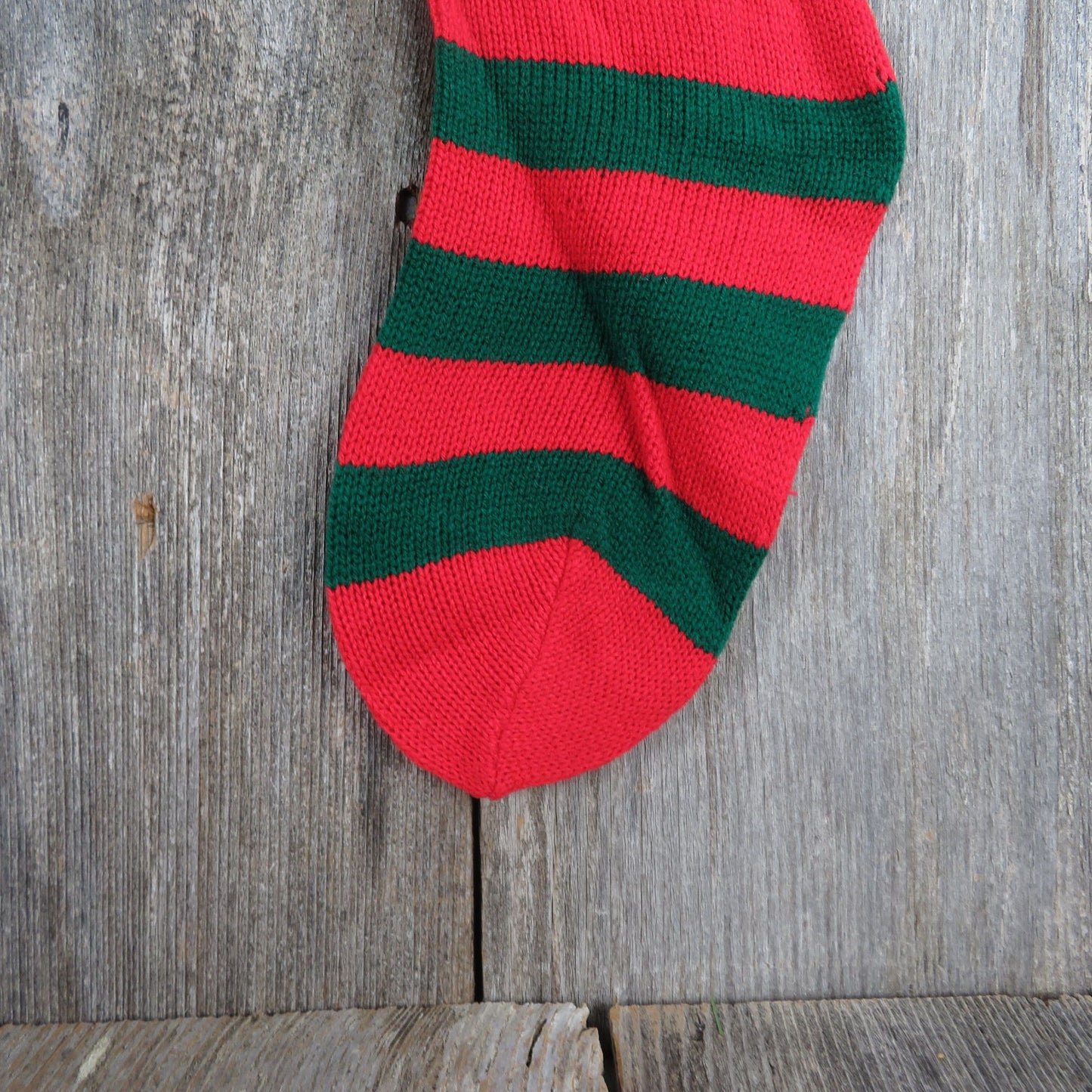 Vintage Knit Striped Christmas Stocking Red Green Stripes Knitted 1980s