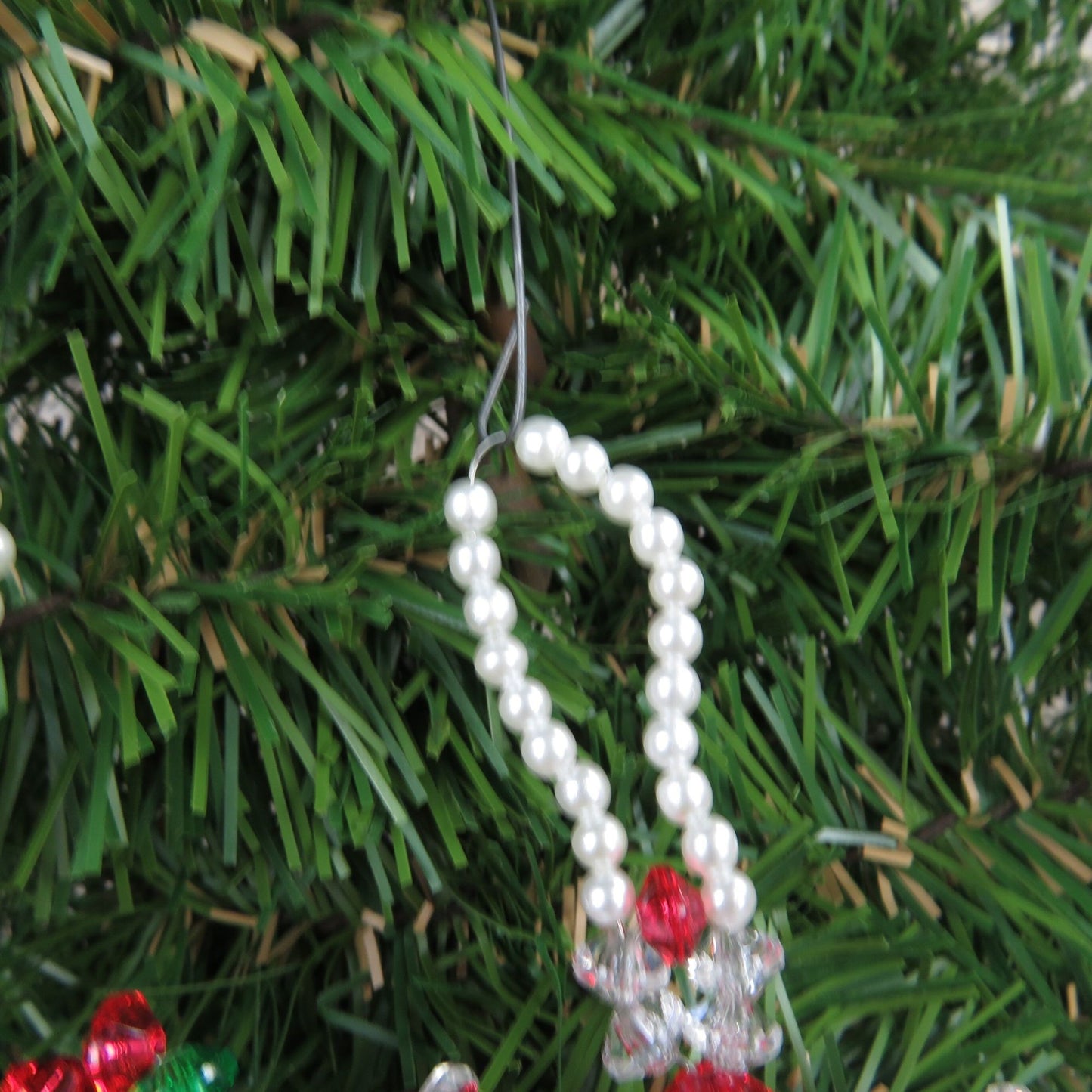 Vintage Star Snowflake Beaded Ornaments Handmade Plastic Set Green Red Christmas T
