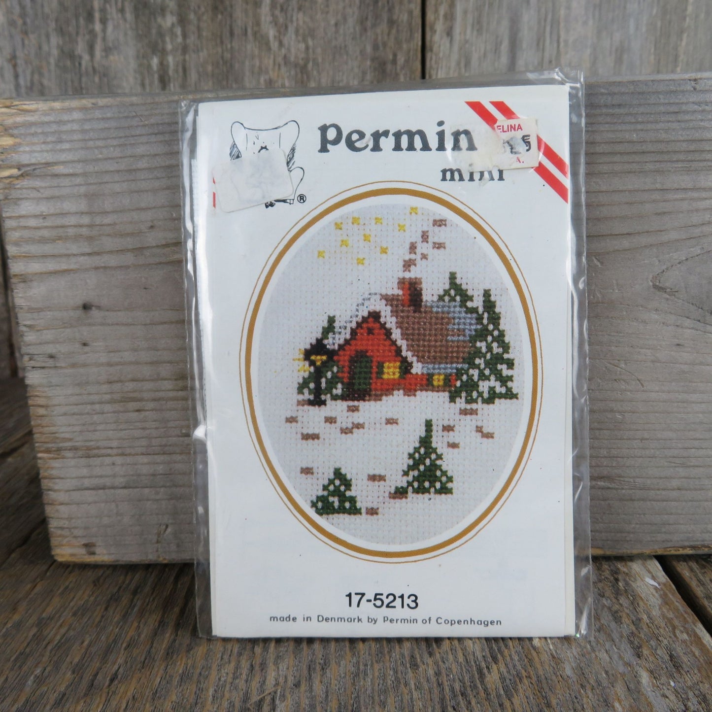 Mini Cross Stitch Note Card Kit Winter Cabin Permin of Copenhagen 17-5213 Made in Denmark