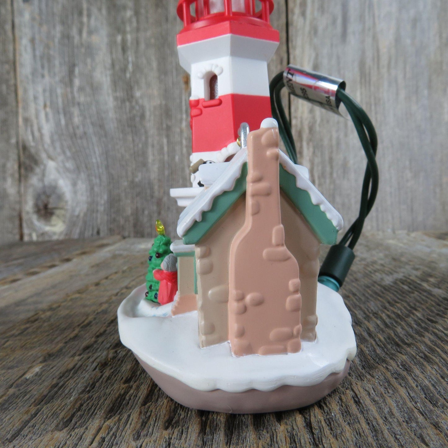 Vintage Lighthouse Greetings Ornament Red White Santa Claus Christmas Magic Light Hallmark 1997 Video