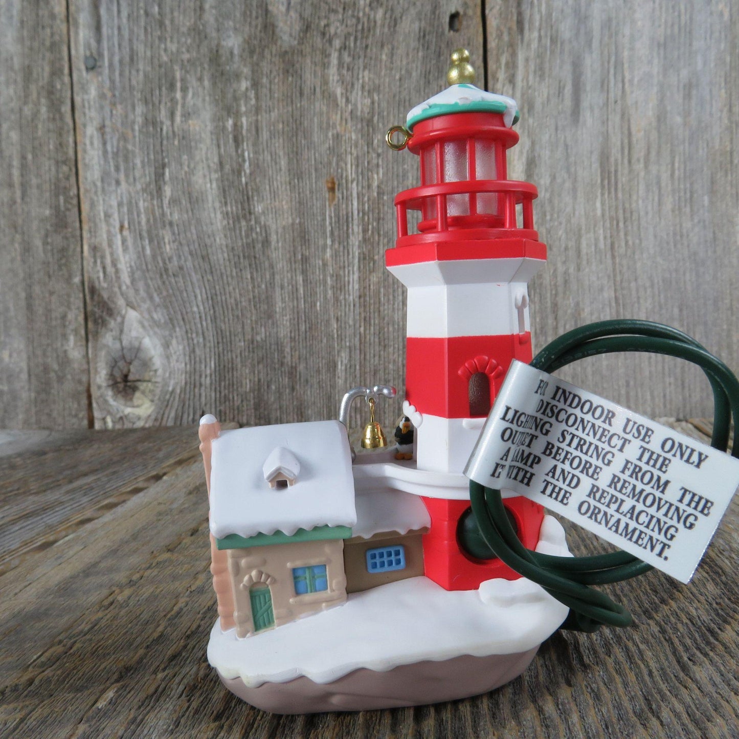 Vintage Lighthouse Greetings Ornament Red White Santa Claus Christmas Magic Light Hallmark 1997 Video