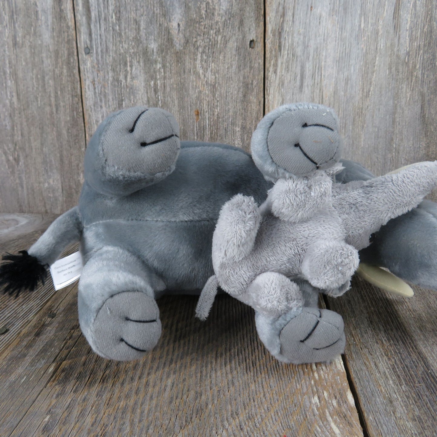 Vintage Elephant with Baby Plush Fiesta Stuffed Animal Mom and Baby Gray Standing All Fours