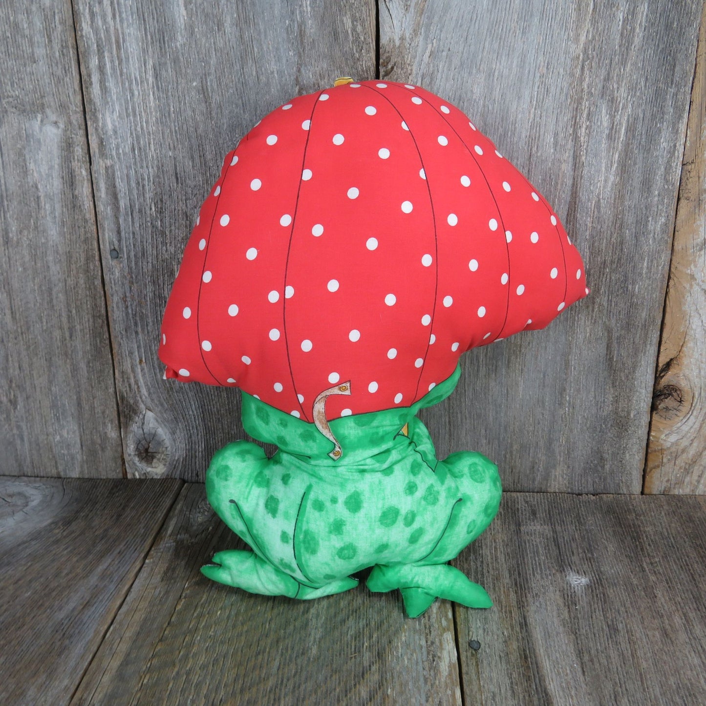 Vintage Frog Red Polka Dot Umbrella Plush Fabric Body Cut and Sew Stuffed Animal Spring Mills Handmade