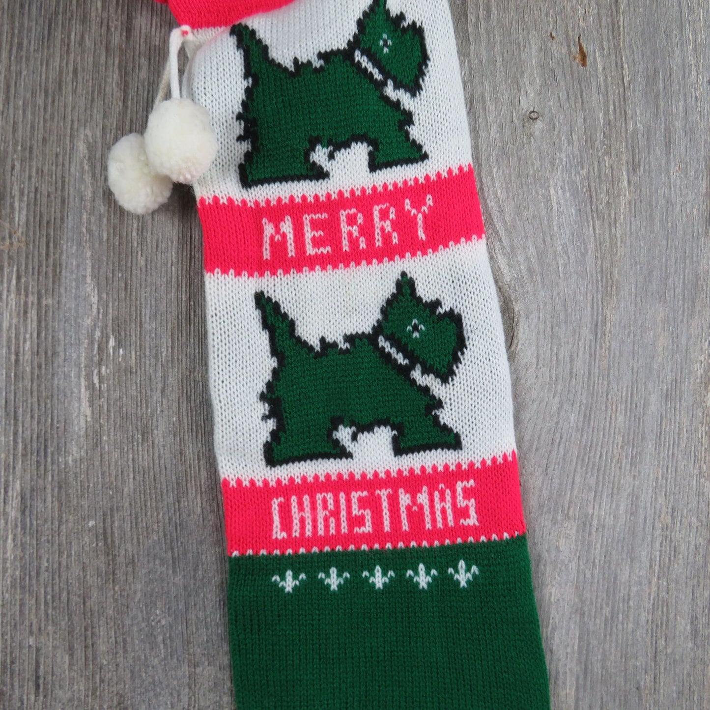 Vintage Schnauzer Scottish Terrier Dog Stocking Merry Christmas Scottie Red Green Knitted Blue Red st360