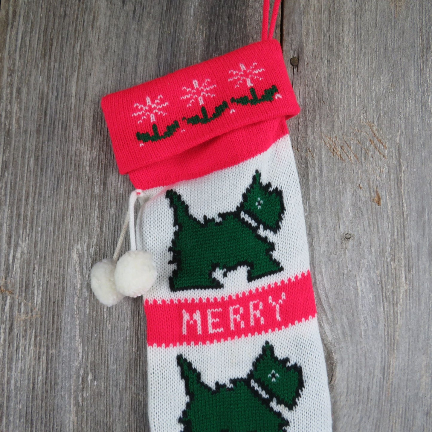 Vintage Schnauzer Scottish Terrier Dog Stocking Merry Christmas Scottie Red Green Knitted Blue Red st360