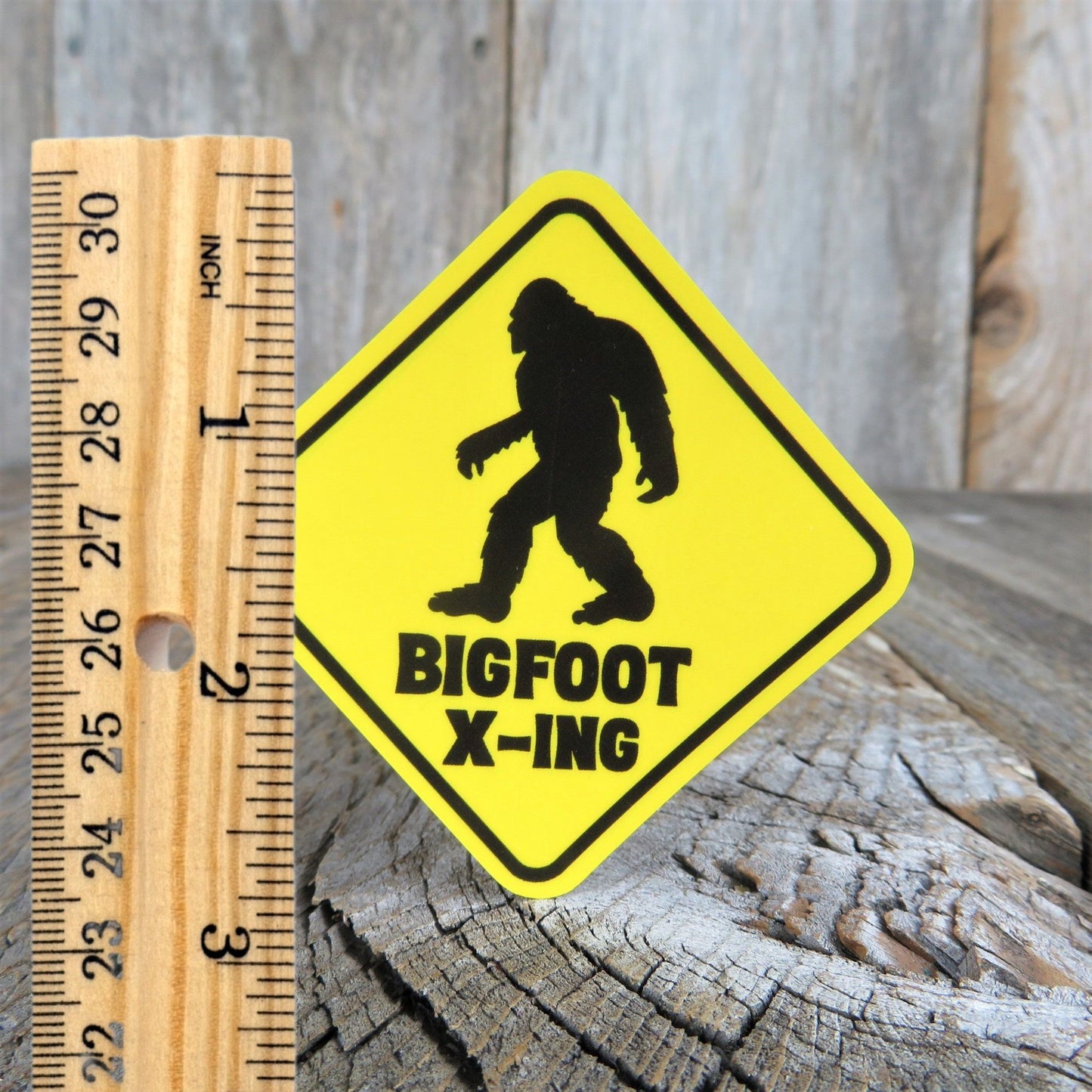 Bigfoot Crossing Sign Sticker Yellow Diamond Waterproof Legend  Water Bottle Laptop