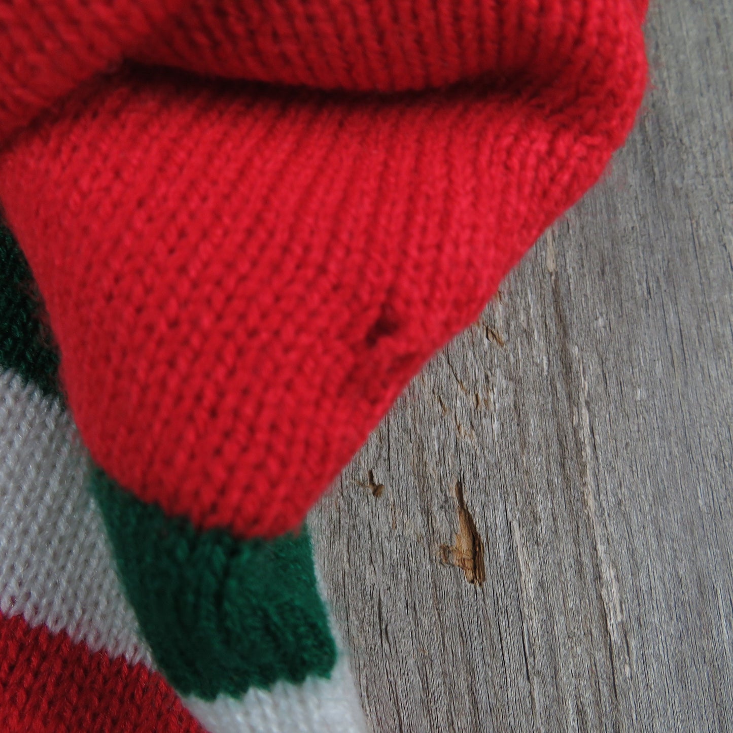 Vintage Striped Knit Stocking Red White Green Christmas Knitted 80s