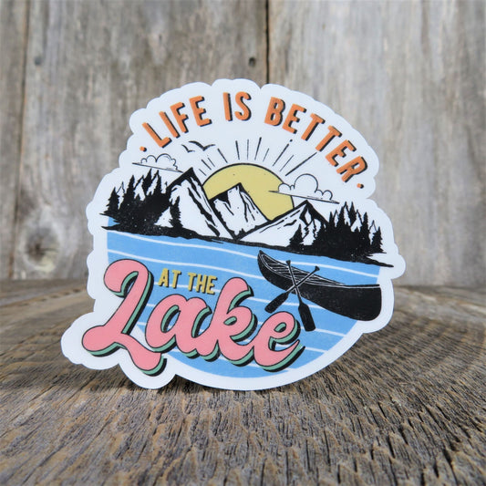 Life is Better at the Lake Sticker Waterproof Lake Lover Sticker Mountains Woods Camping Outdoors Retro Colors
