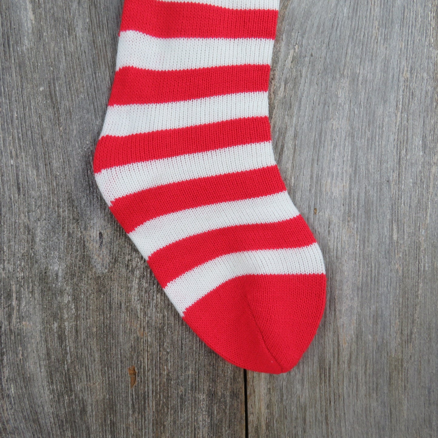 Vintage Red White Knit Striped Stocking Christmas Knitted Red Stripes ST310a