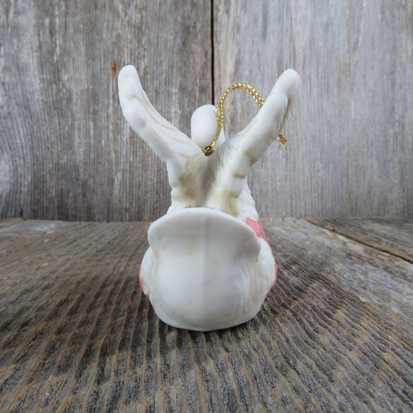 Vintage Swan Ornament Ceramic Bird Goose Porcelain White Flowers Ribbon Christmas