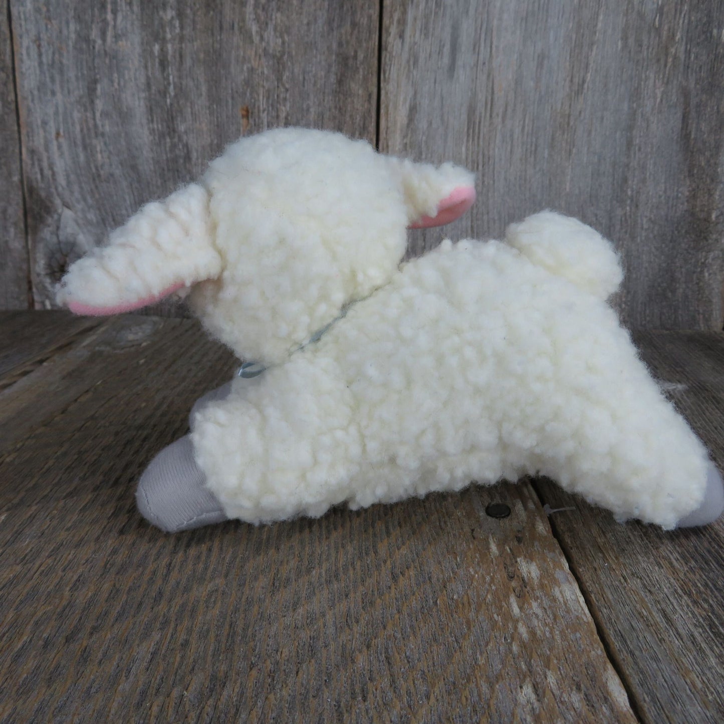 Vintage Sheep Plush Lamb Eyes Closed Gray Feet Baby Sherpa Easter Stuffed Animal 1988