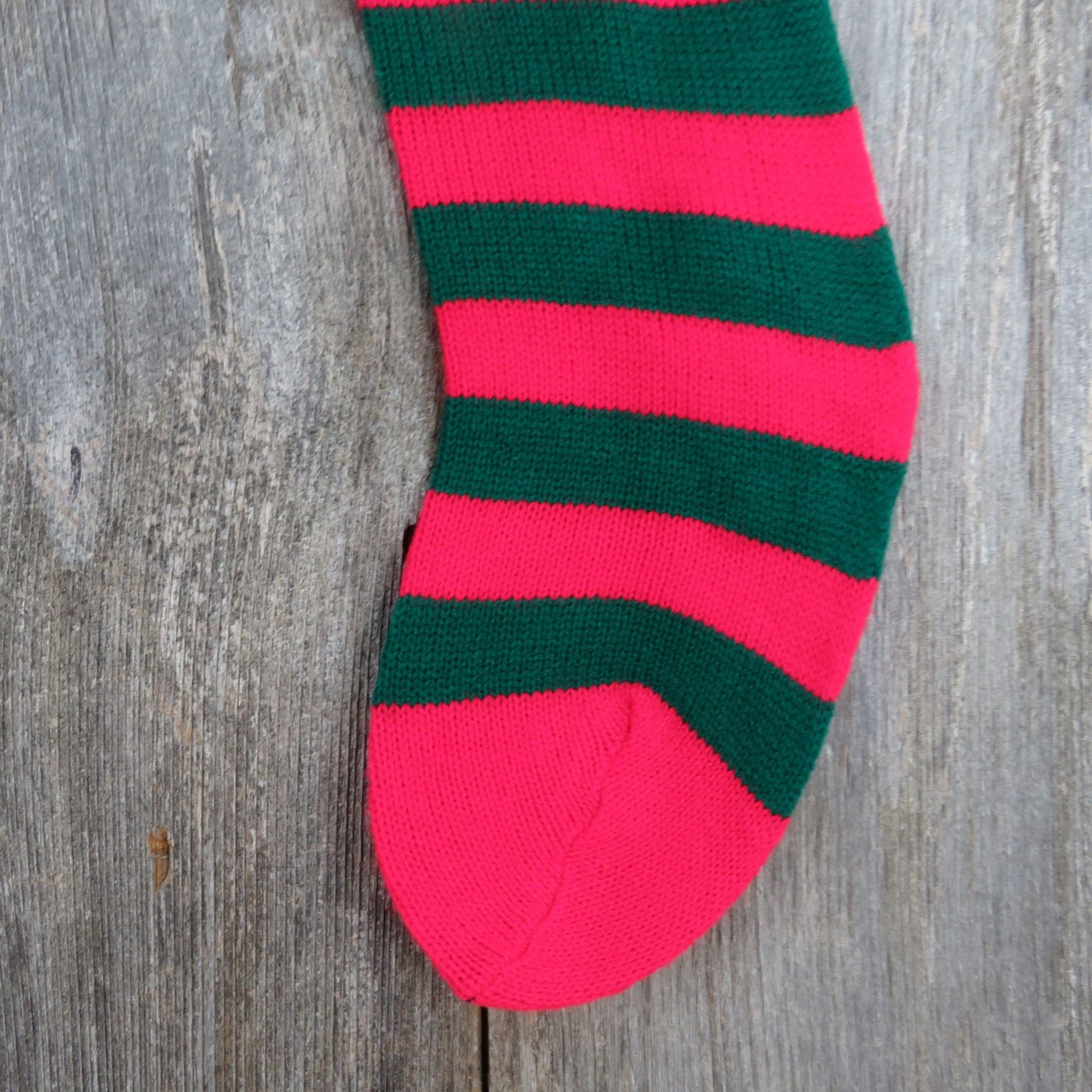 Vintage Jingle Bells Knit Striped Christmas Stocking Red Green Stripes Knitted ST340