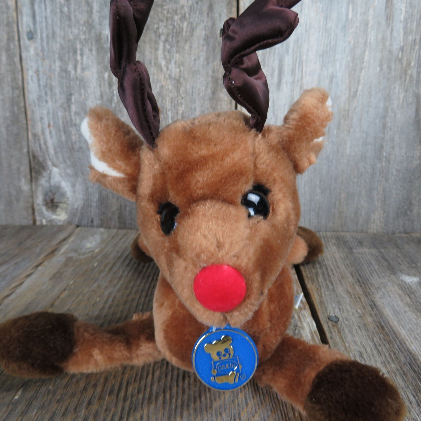 Vintage Reindeer Plush Christmas Dakin Deer Saddle Flocked Nose 1983