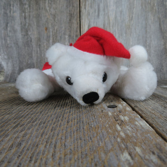 Vintage White Laying Bear Plush Floppy Santa Hat Gibson Greetings 1986 Laying Christmas