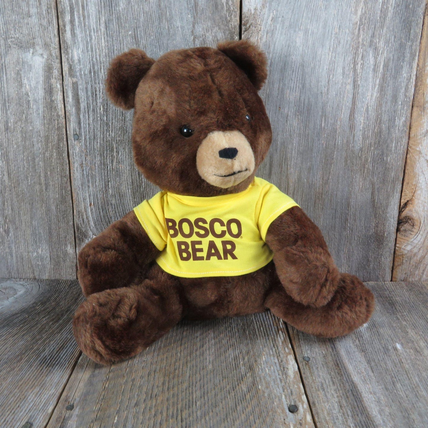 Vintage Brown Teddy Bear Plush Yellow Shirt Bosco Bear Animal Farm Advertisement 1979 Stuffed Animal