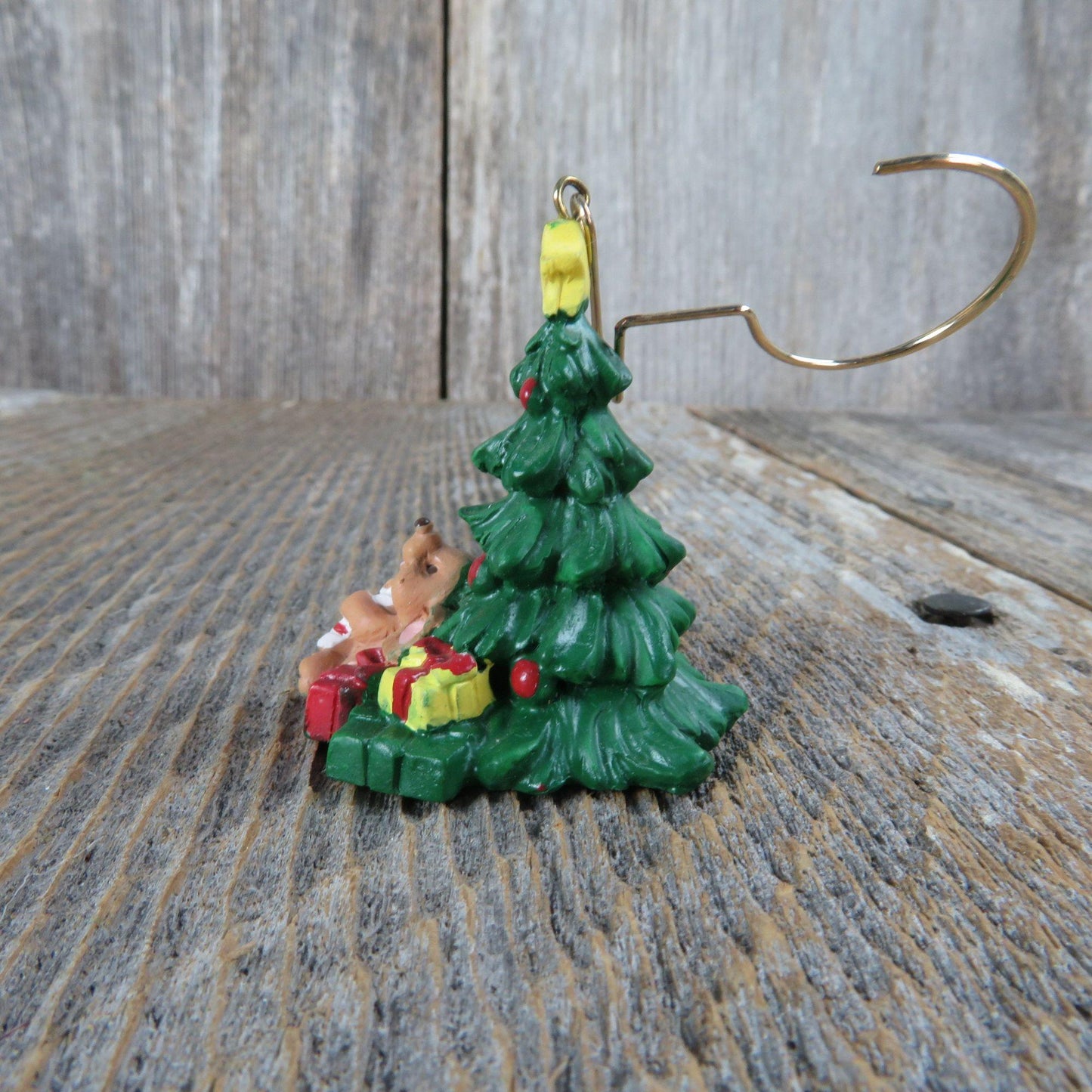 Vintage Mouse by the Christmas Tree Ornament Russ Tiny Treasured Trimmings