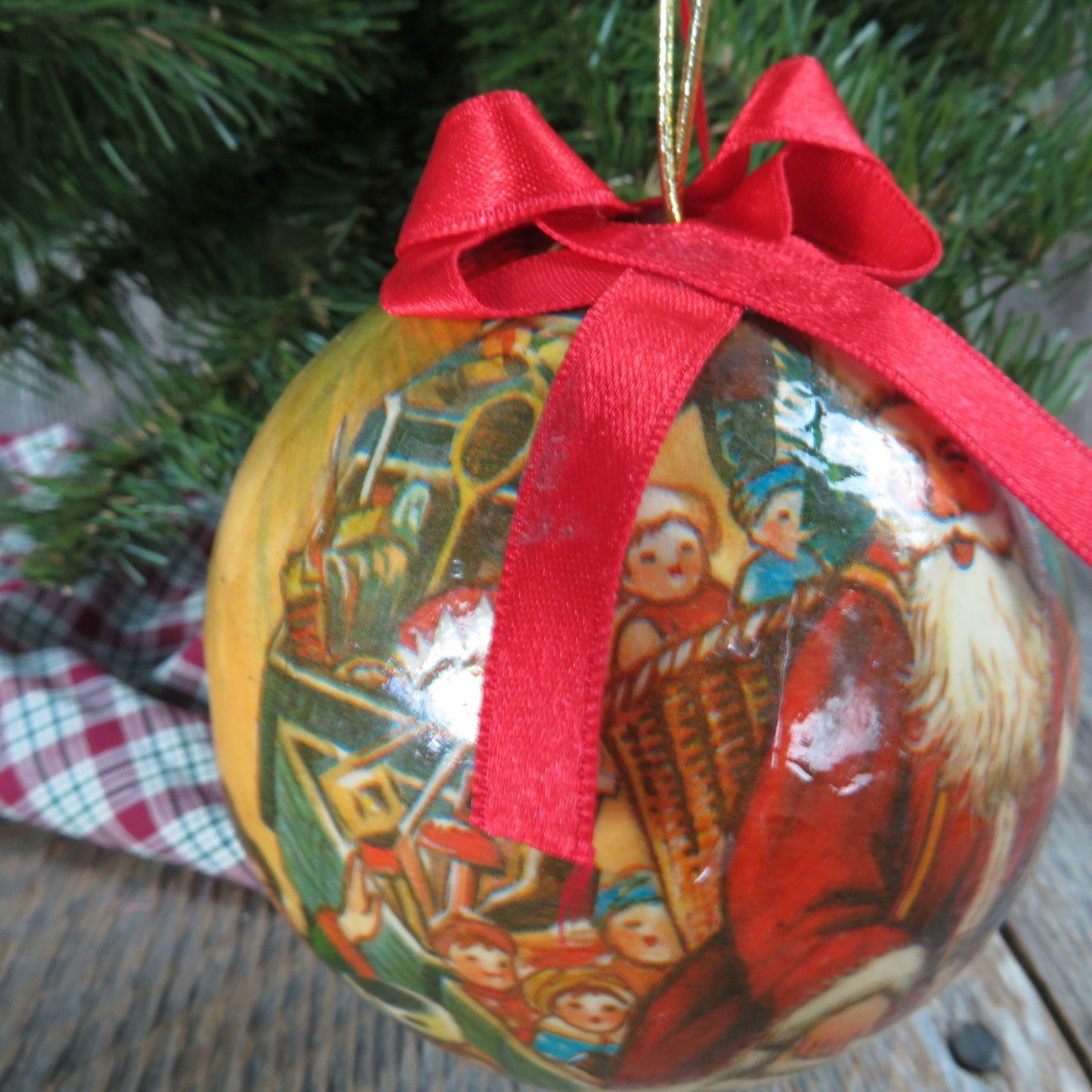 Vintage Santa Paper Mache Ball Ornament Christmas St Nick Martha's Rubino