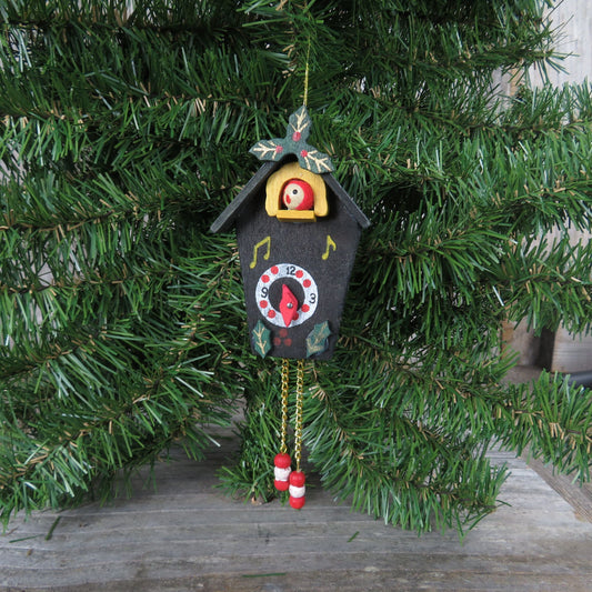 Vintage Wood Coo Coo Clock Ornament Black Wooden Clock with Bird and Chain Christmas Ornament