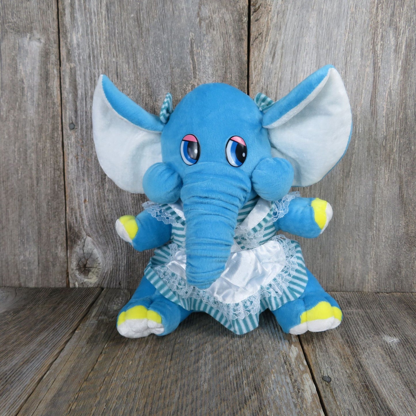 Blue Elephant Stuffed Animal Plastic Eyes and Dress Plush King Plush Carnival Prize