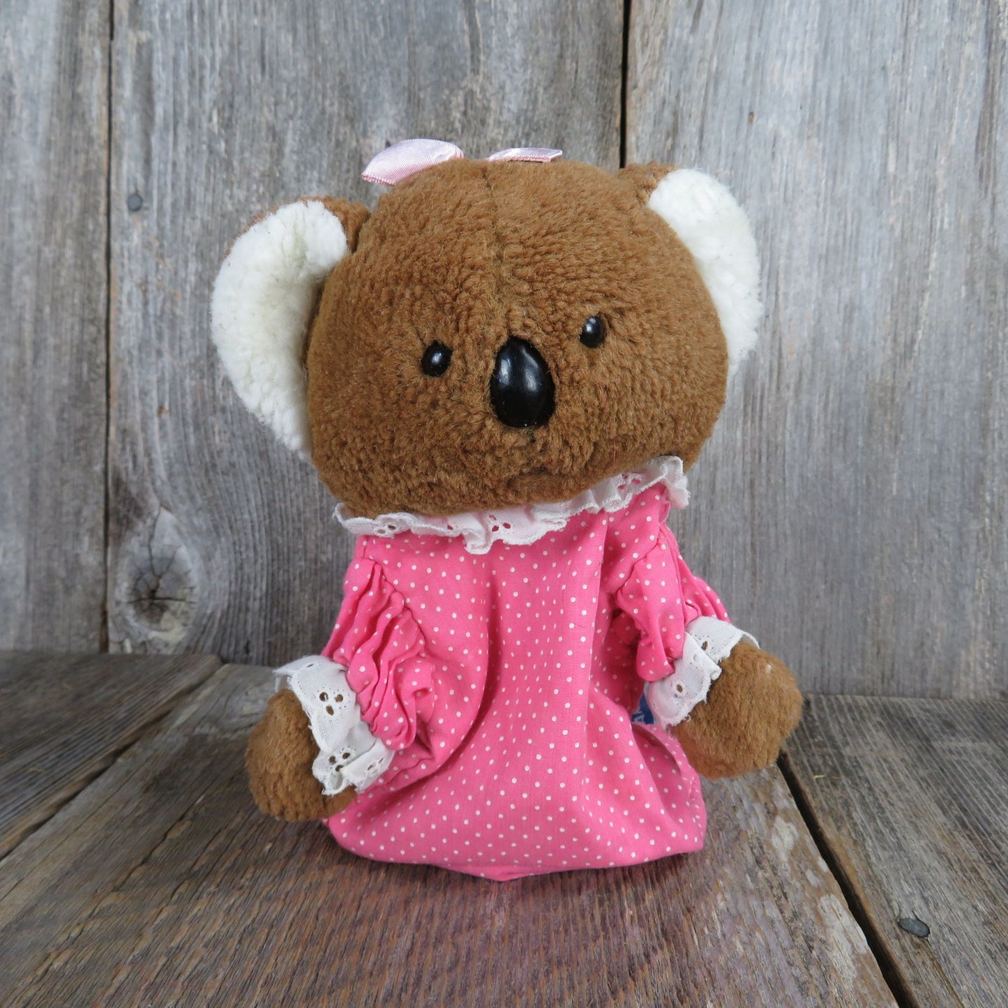 Vintage Koala Puppet Plush Pink Dress Lace Ruffle Stuffed Animal Dakin Plush Korea Pink 1985