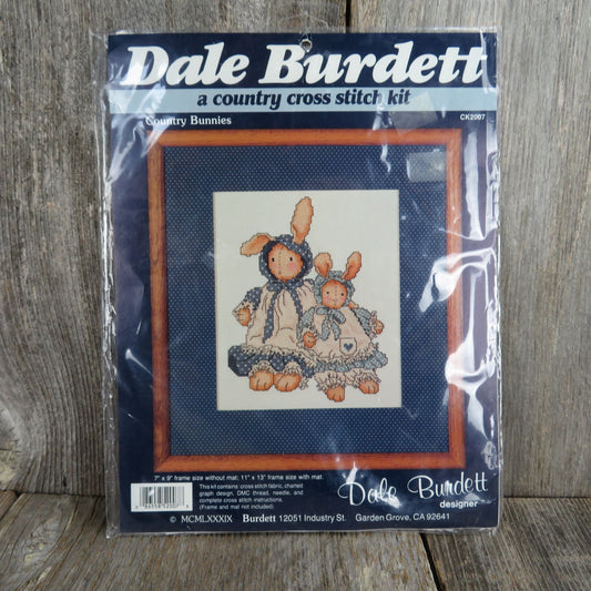 Country Bunnies Counted Cross Stitch Kit Dale Burdett Blue dresses and Bonnets